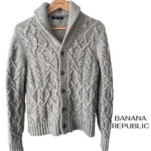 BANANA REPUBLIC Textured Beige Cable Knit Cardigan | Men’s Medium | Italian Yarn